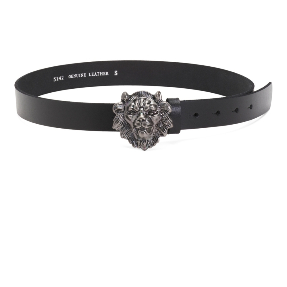 Most Wanted Unisex Black Leather Lyon Head Buckle Belt